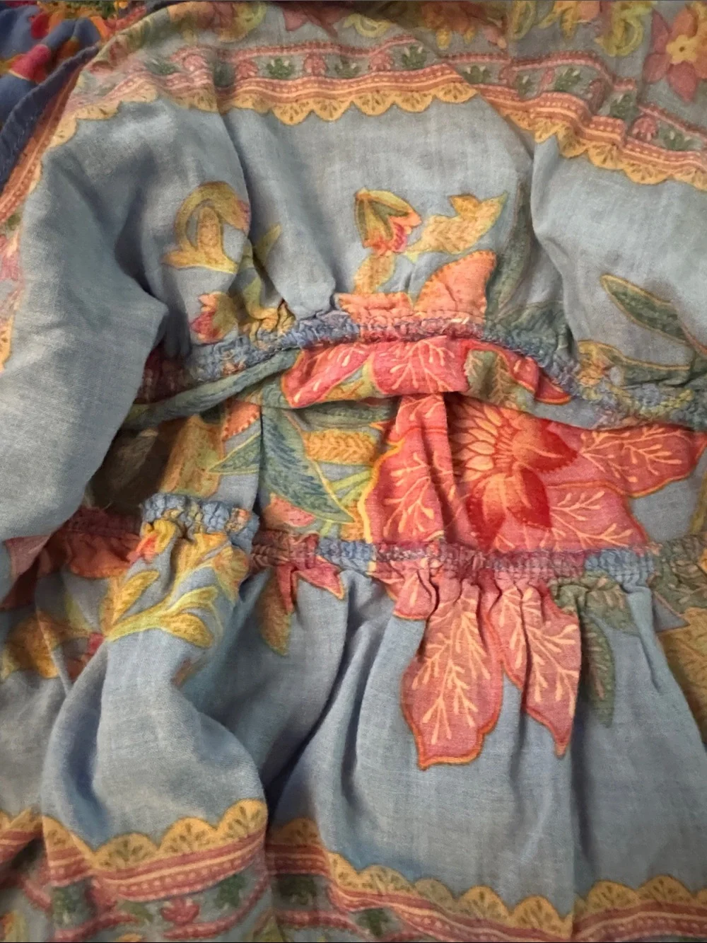 Cynthia Rowley Vibrant Tropical Floral Blue Smocked Waist Skirt Resort-wear SML